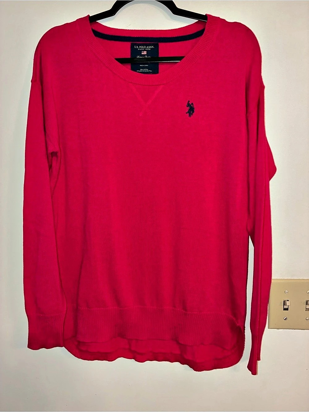 U.S. Polo Assn. Solid Crew Neck Sweater. Pink Medium